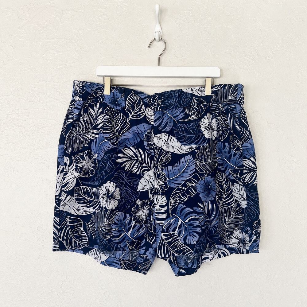 Talbots Nantucket Paperbag Shorts 2X Blue Tropical Floral Linen Cotton